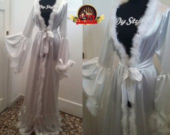 Robe for the Bride, White Satin Bridal Dressing Gown