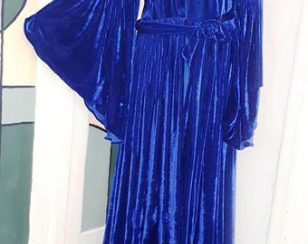 Blue Elegant Custom Velvet Robe