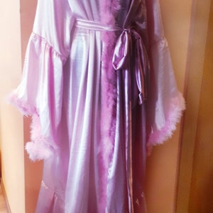 Pink Satin With Pink Marabou Feathers Dressing Gown - Etsy
