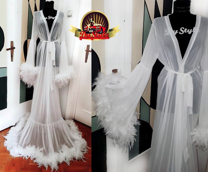 Ivory Stage Dress Ivory Big Feathers Glamorous Dressing Gown Bride Feathers Dressing Gown Big Feathers Ivory Robe