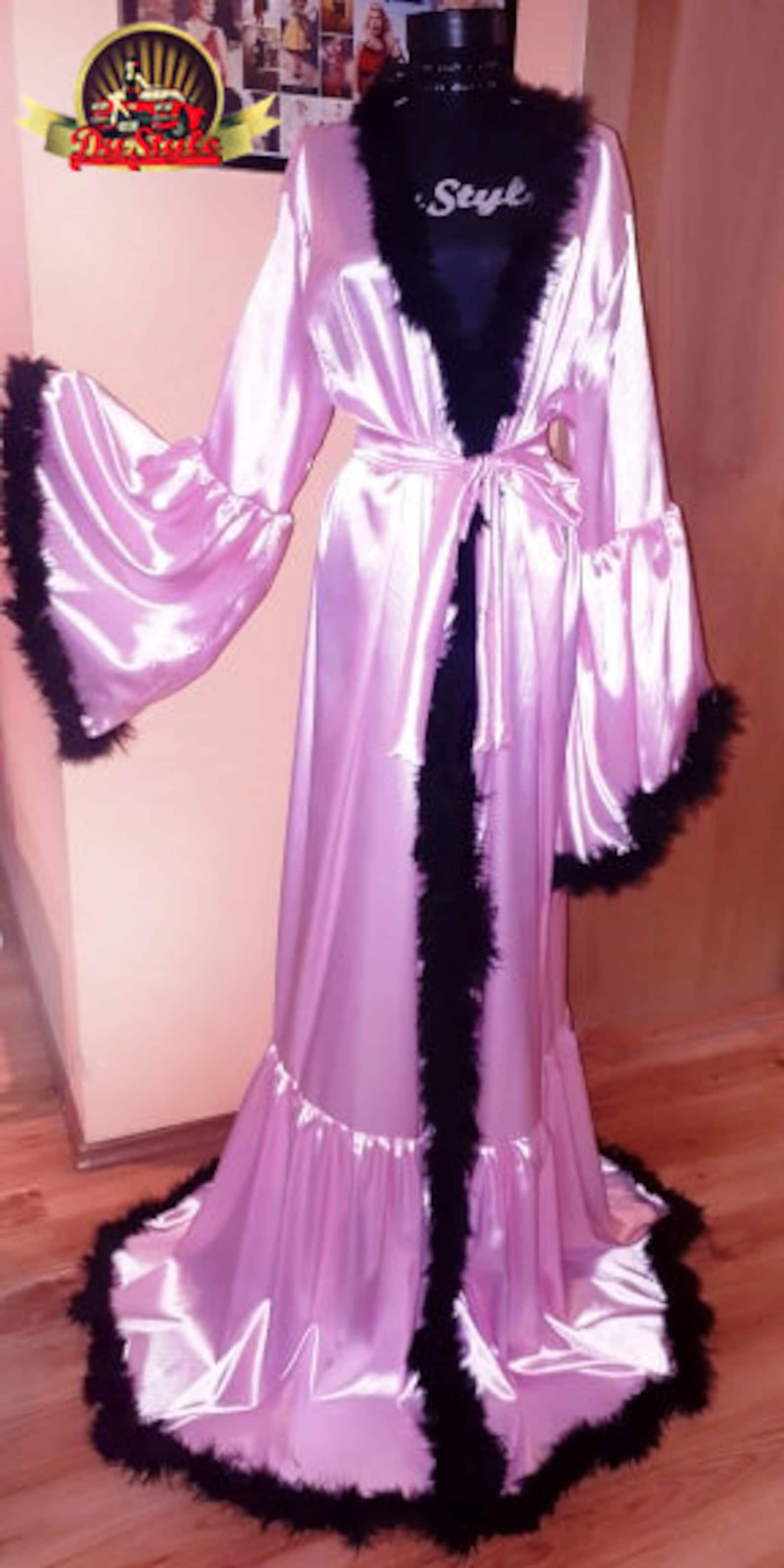 Pink Satin With Pink Marabou Feathers Dressing Gown - Etsy
