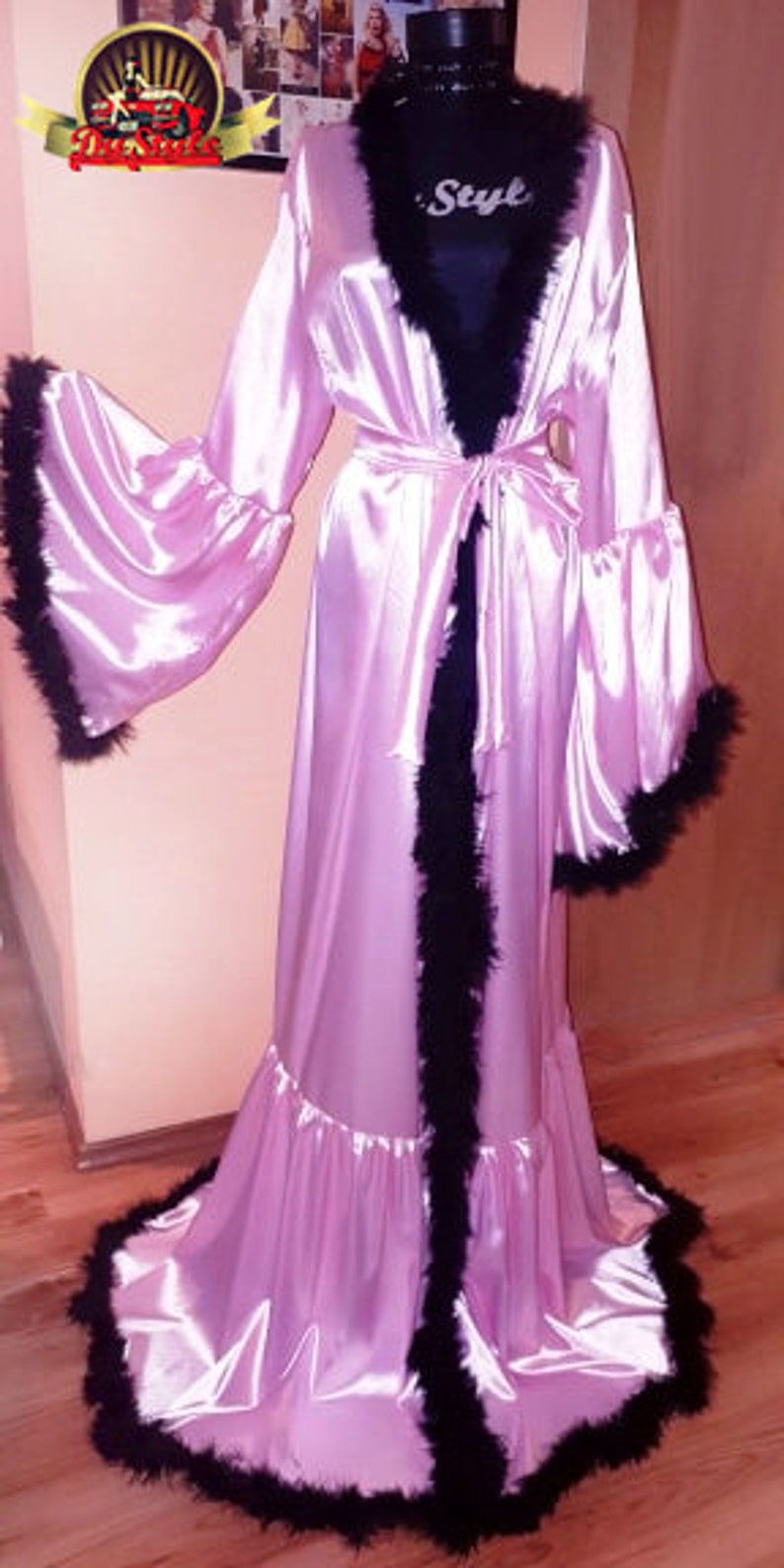 satin marabou robe