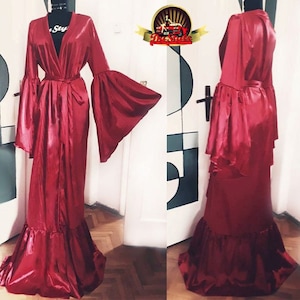 Rode Satijnen kamerjas, zijdezachte rode satijnen bruidsjurk, bruidsmeisjes kamerjas, bruidsmeisjes Plus Size Satin Robe