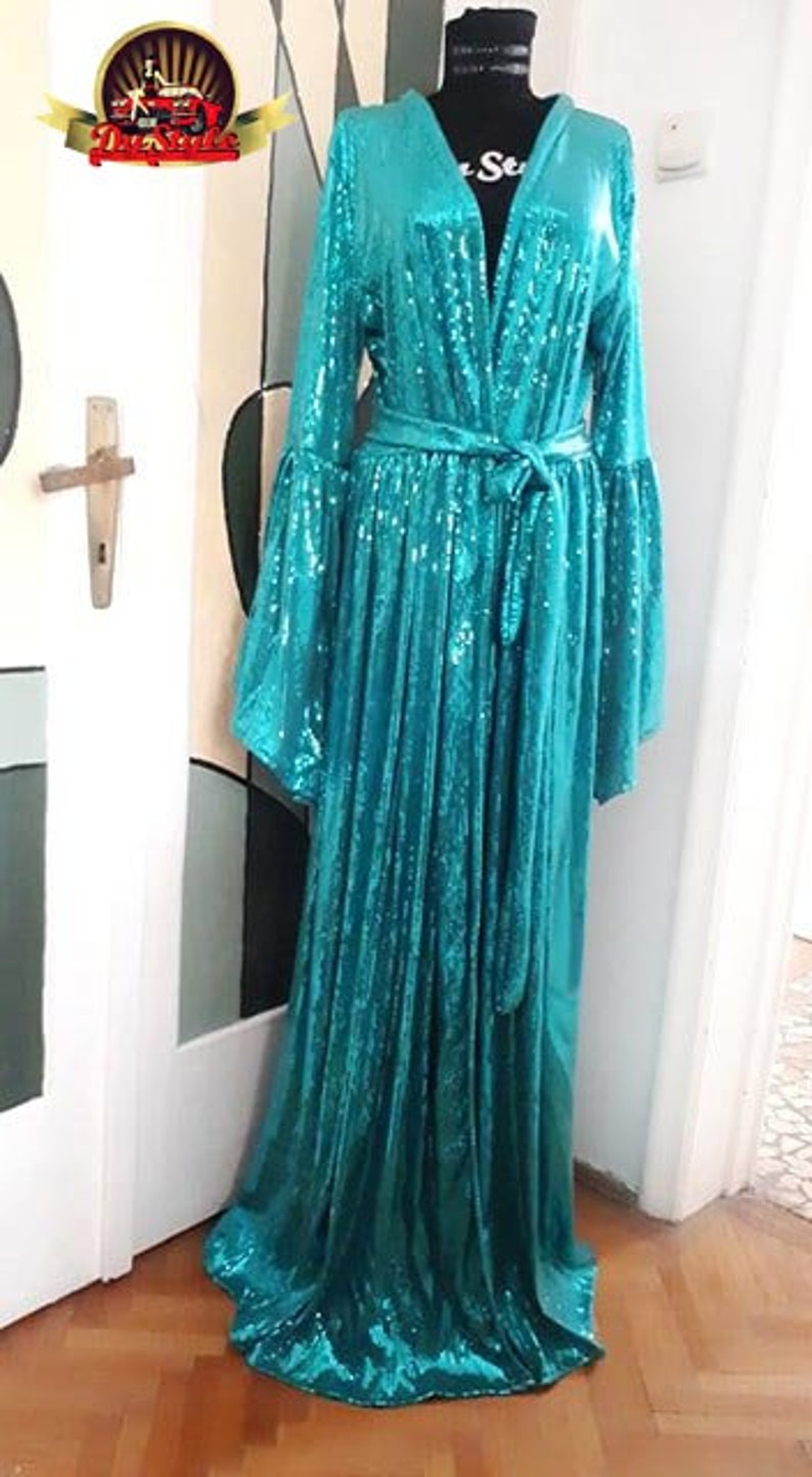 Sequin Mermaid Cover-Up Rave Duster Kimono Cape Robe Dress image 5