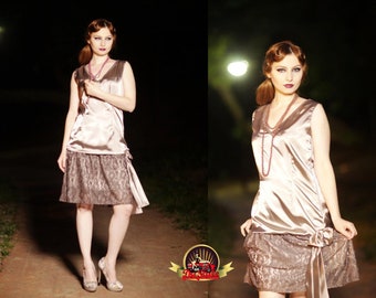 Plus Size 20s Flapper Great Gatsby Silver Art Deco Charleston Downton Abbey Bridesmaid Wedding Dress