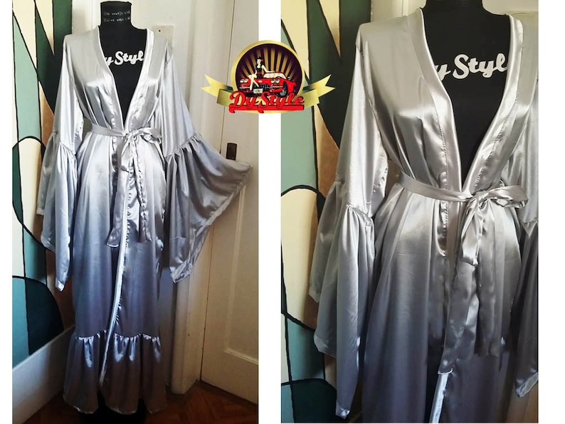 Hunter Green Silky Satin Bridesmaids Dressing Gown image 2