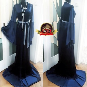 Navy Blue Velvet Robe, Blue Velour Gown, Dark Blue Velvet Dressing Gown, Royalty Robe, Medieval Blue Velvet Dressing Gown