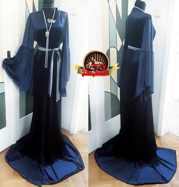 dark blue velvet gown