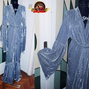Gray Velvet Robe, Silver Velvet Dressing Gown, Silver Gray Velvet Blue ...