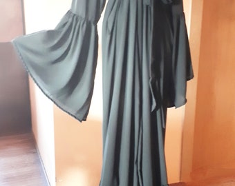 Black Chiffon Duster/ Black Boho Kimono Beach Dress