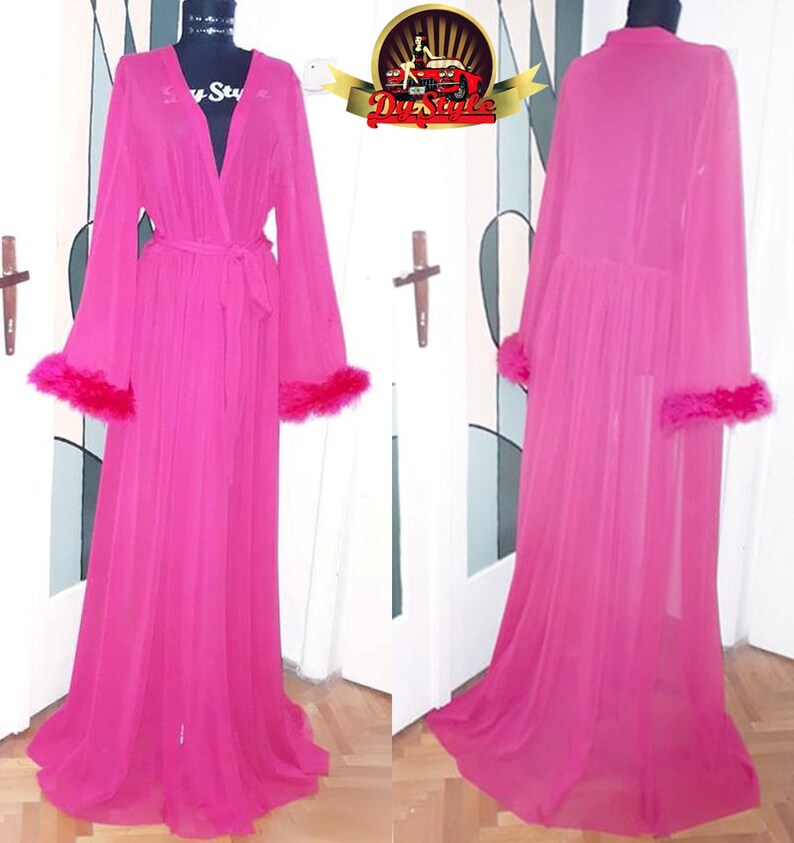 Hot Pink Tulle Feathers Dressing Gown Feathers Robe Sexy - Etsy