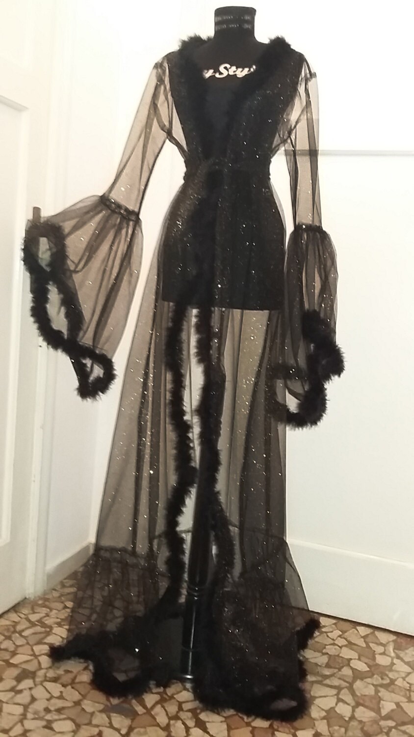 Glanzende kamerjas Burlesque Lingerie Feather Robe Stage Dress Kleding Dameskleding Pyjamas & Badjassen Jurken 