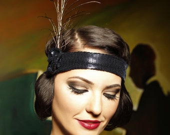Great Gatsby headband, Feather headband, 1920&#39;s headband, Flapper headband, Gatsby Headpiece, 1920s/1930s Headpiece, New Year headband