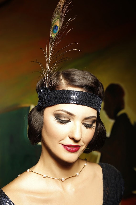 Handmade Feather Headband, 1920s Flapper, Gatsby Headpiece  display picture 1