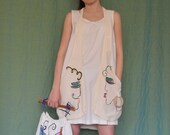 Wearable art by Aglika Pirou lover faces sun dress One-Of-A-Kind cotton big pockets dress Loose Size fits best S-L Unique piece - no copies