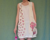 Unique Cotton Sun Dress Hand Drawn by Aglika Pirou One-Of-A-Kind dress with hearts Wearable art Loose Size summer dress fit S-L Unique copy