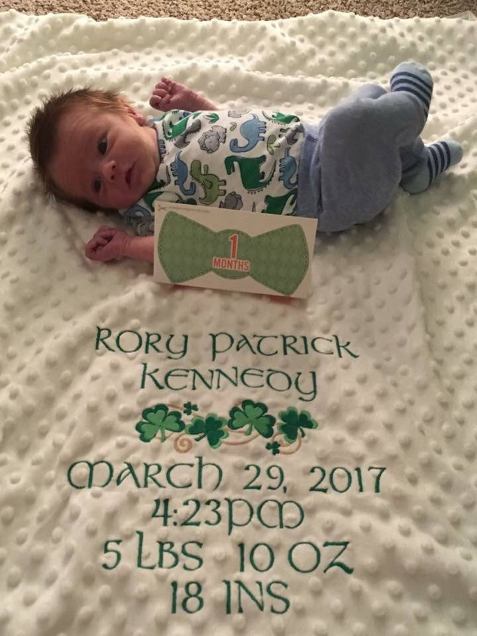 Irish Shamrock WHITE baby blanket personalized embroidery Etsy