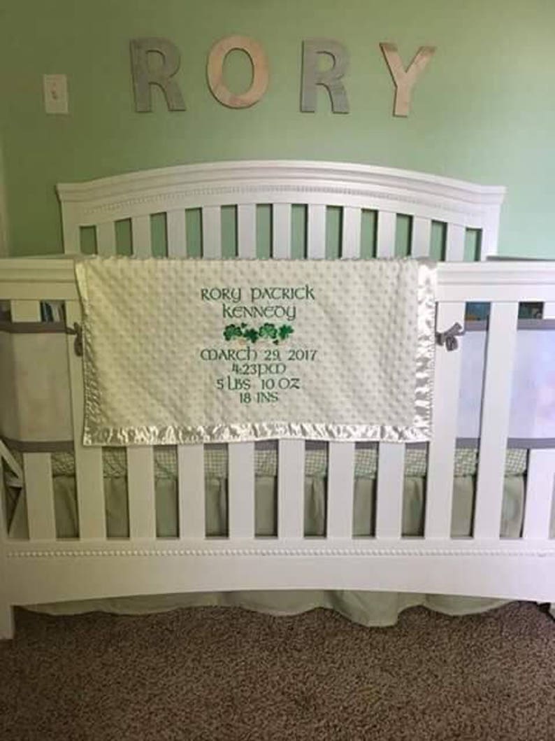 Irish Shamrock WHITE baby blanket personalized embroidery Etsy