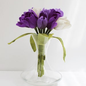 5 x flowers, tulips in purple, felted purple tulips as a bouquet of tulips, bouquet, bouquet for wedding, bridal bouquet, felt flowers image 1