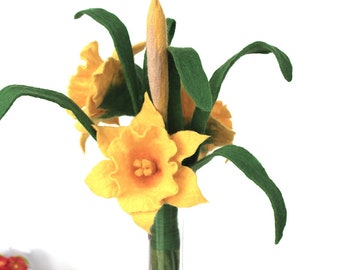 Narcissus, spring flower felted by hand