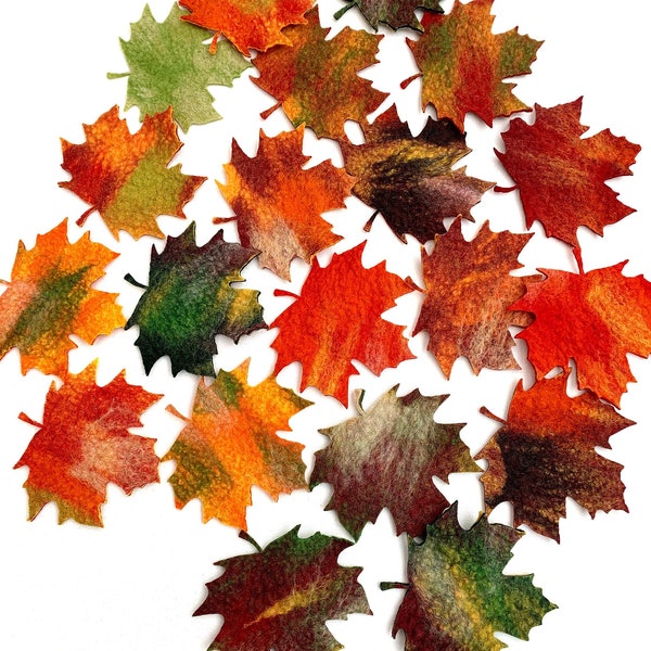 10 x maple leaves felted in bright colors for the season tablecloth, carnival costume, carnival or for decoration