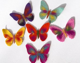 Set of 6 butterflies felted colorful for tinkering application for the school bag, for the children's dress or the hat