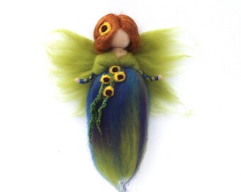 Fairy felted, an enchanting fairy in salmon, pink. Fairy, felted by hand as a decoration for the window or the apartment