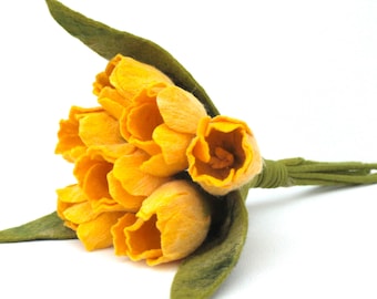 Tulpen, 5x,  gelb Filz Blüten Blütenstrauß Wohnung Brautstrauß Blumen