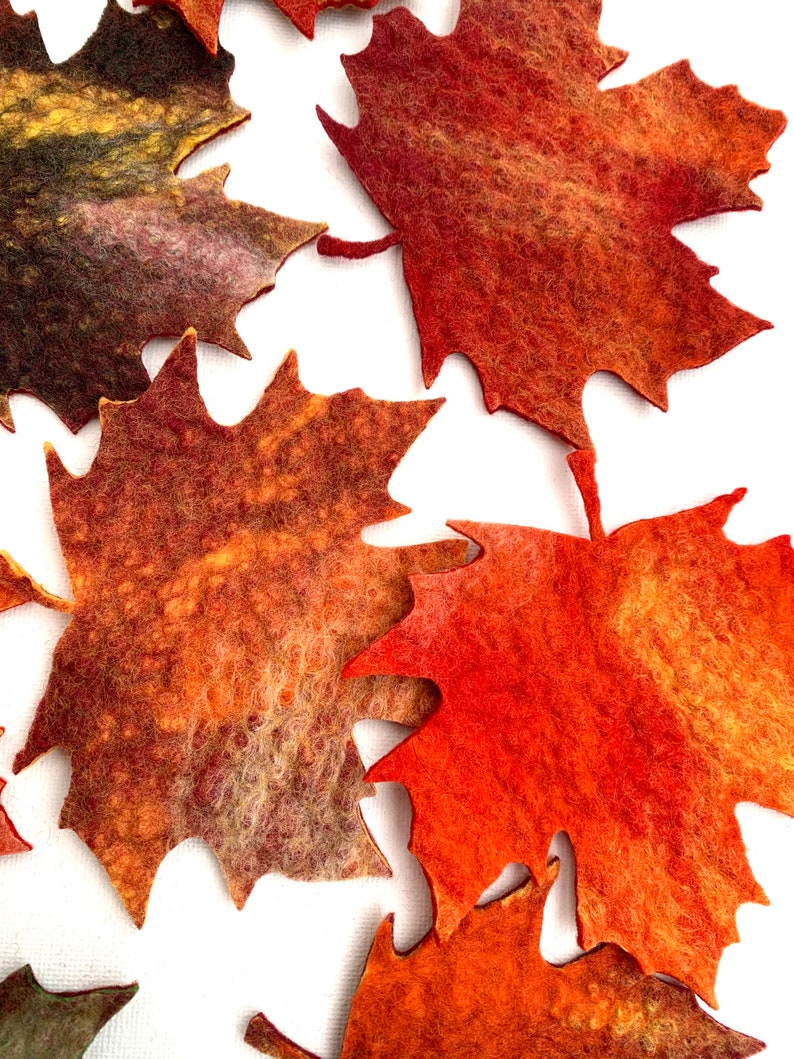 10 x maple leaves felted in bright colors for the season tablecloth, carnival costume, carnival or for decoration image 5