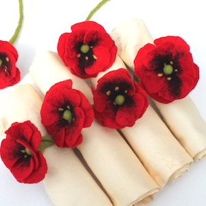 Poppy flowers, 6 pieces of napkin rings, decoration for the summer party or for Christmas