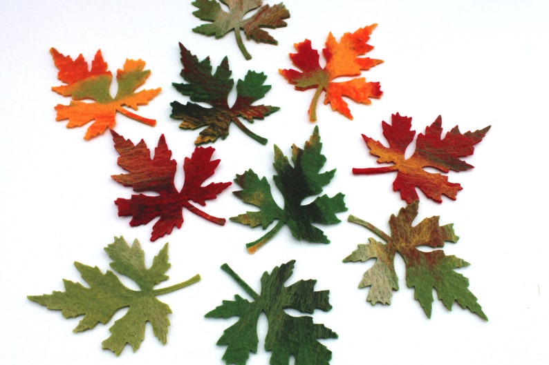 Leaves, maple leaves in colored, set of 10, felted for the season table or as decoration for the apartment image 3