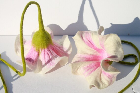Felted flower Window decoration large window decoration felt eco felt felted flower for home decoration in white and pink