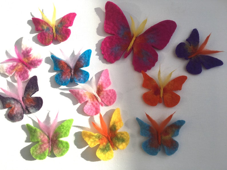 Butterflies, 11 pieces, 10x small, 1x large butterfly and colorful for tinkering for the school bag, as decoration for baptism image 5