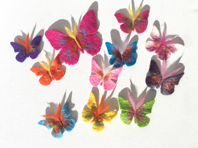 Butterflies, 11 pieces, 10x small, 1x large butterfly and colorful for tinkering for the school bag, as decoration for baptism image 4