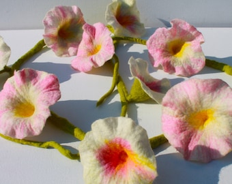 Flower garland hand felted in a delicate pastel colour
