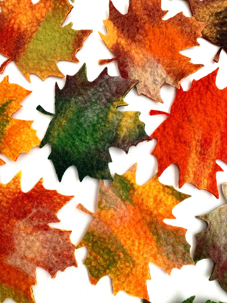 10 x maple leaves felted in bright colors for the season tablecloth, carnival costume, carnival or for decoration image 2