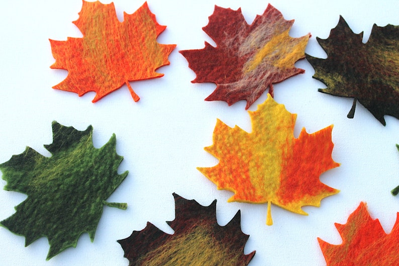 10 x maple leaves felted in bright colors for the season tablecloth, carnival costume, carnival or for decoration image 7