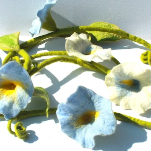 Pastel, flower garland hand felted in soft blue cream, cream blue