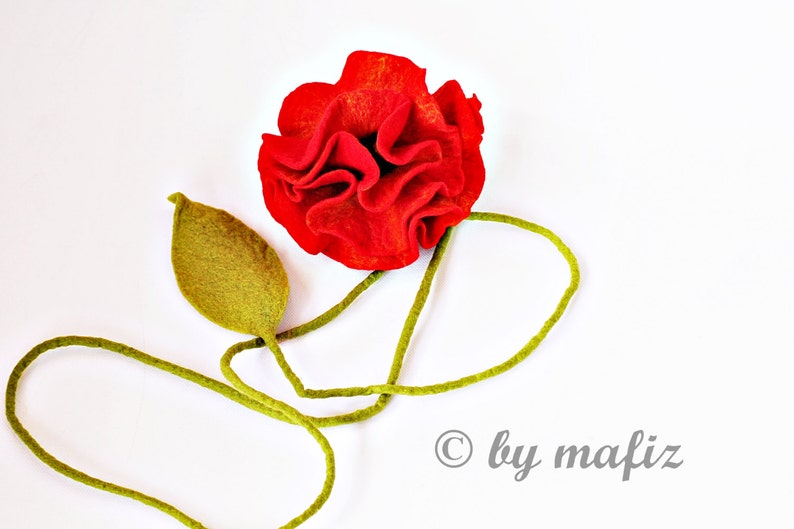 Felt necklace for the layered look, felted necklace in red, felt necklace long felt necklace red rose necklace felt jewelry image 1