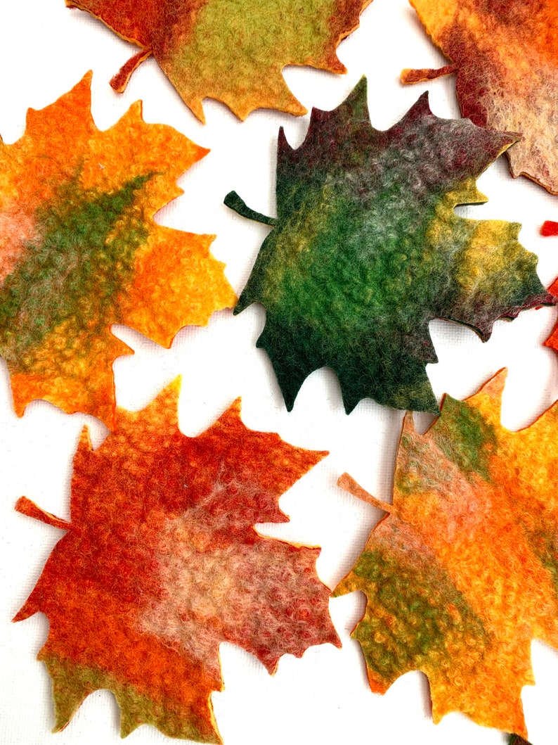 10 x maple leaves felted in bright colors for the season tablecloth, carnival costume, carnival or for decoration image 6