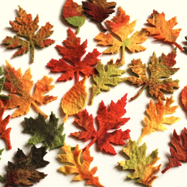 10 pieces large felted leaves colorful to tinker and decorate colorful leaves for autumnal decoration, season table