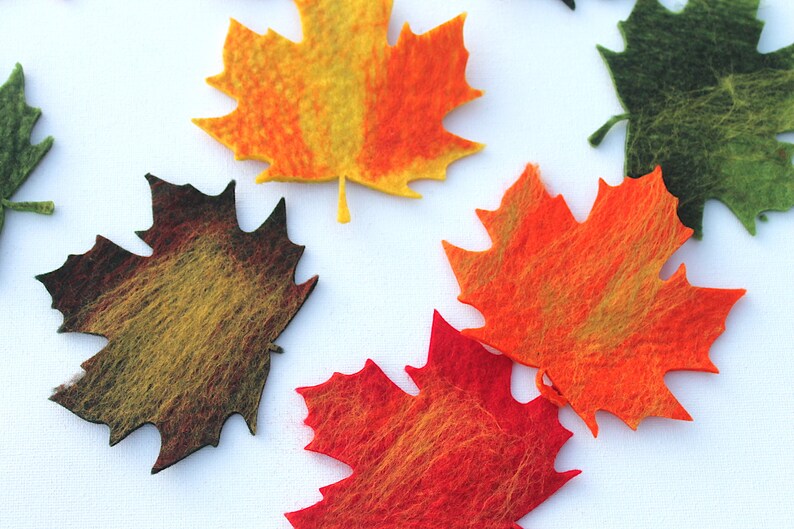 10 x maple leaves felted in bright colors for the season tablecloth, carnival costume, carnival or for decoration image 8
