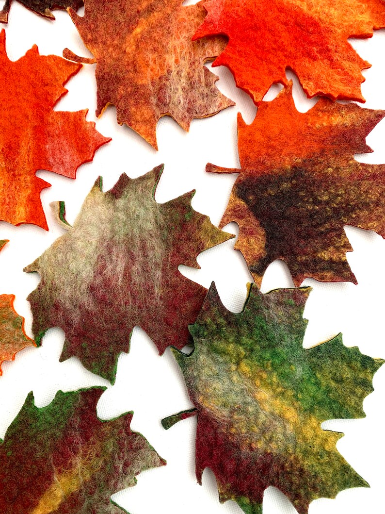 10 x maple leaves felted in bright colors for the season tablecloth, carnival costume, carnival or for decoration image 4