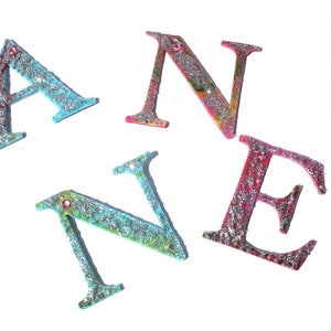 Glitter letters felted m.Stamp to personalize the school bag, gym bag, birthday invitations, place cards