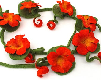 Felt garland with the flowers of nasturtium. A nice gift for Easter or as decoration for the window