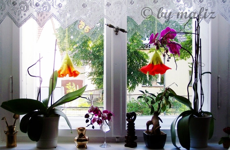 Very noble hanging flowers purple for the window, hand felted image 5