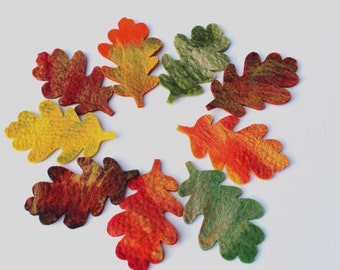 10 x oak leaves felted in colorful autumn colors for the season table, carnival costume, carnival or for decoration