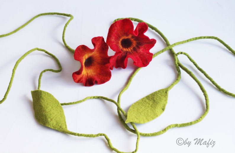 Felt necklace for the layered look, felted necklace in red, felt necklace long felt necklace red rose necklace felt jewelry image 8