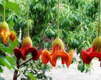 Vilten bloemen bloemen als decoratie voor het raam handgemaakte vilten bloemen rood, geel, oranje, bloemendecoratie voor thuis