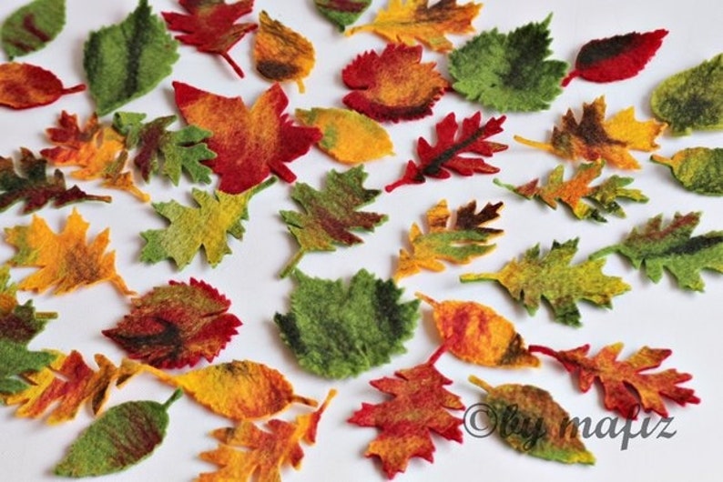 Leaves, maple leaves in colored, set of 10, felted for the season table or as decoration for the apartment image 4